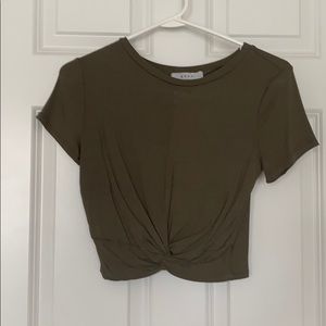 Green twist front crop top